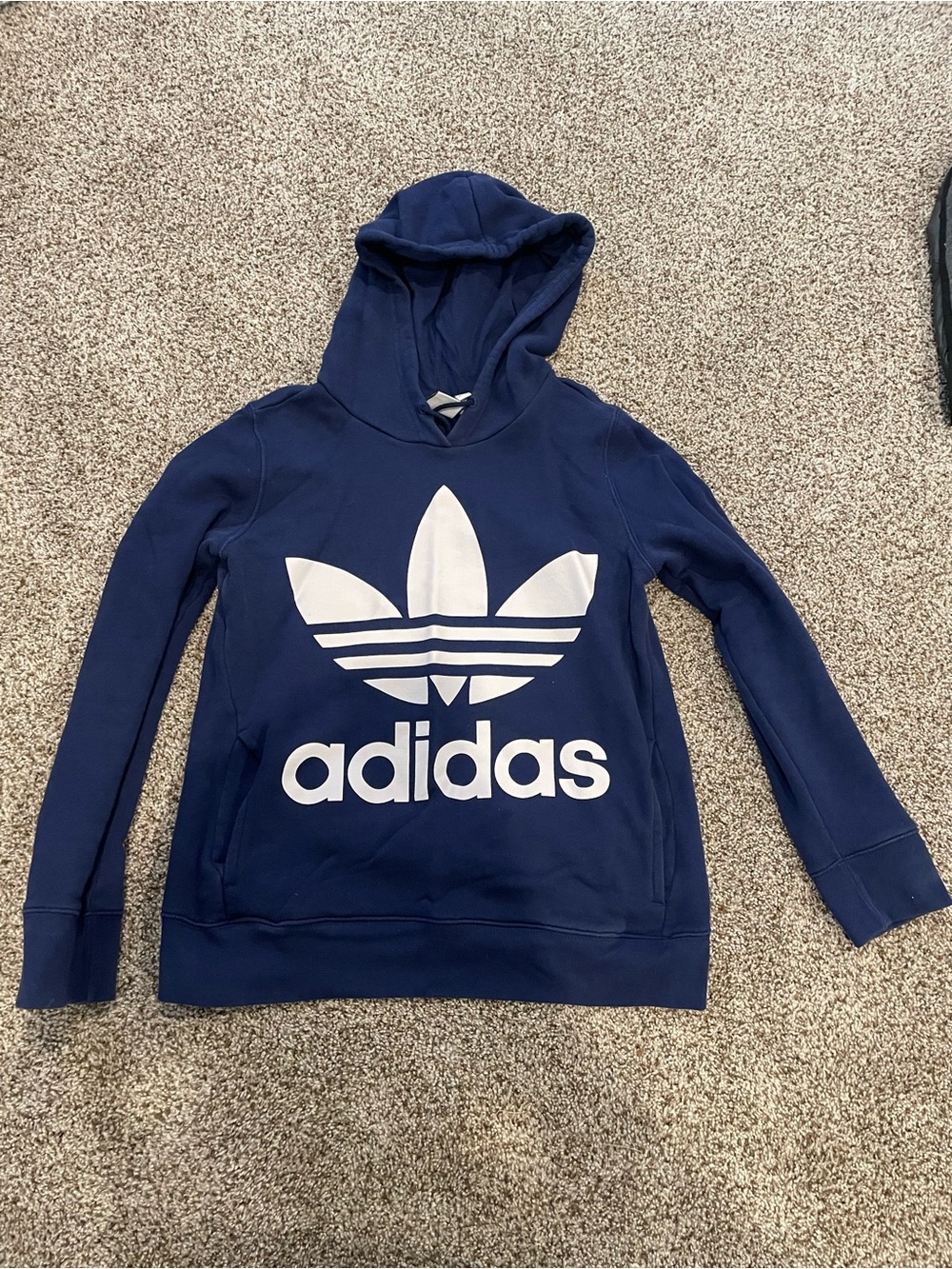 Adidas Women’s Navy Blue Crewneck Hoodie with White Trefoil Logo